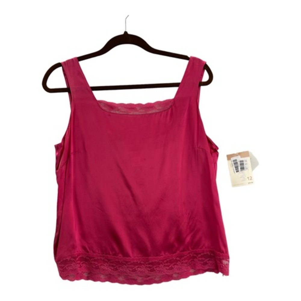 Susan Bristol Tank Top Womens 12 Pink NEW Silk Lace Trim Side Zip Camisole SB348